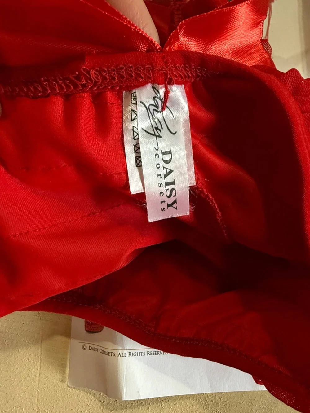 sexy corset costume Daisy Red Fishnet Thigh-High Stockings with Lace Top size S